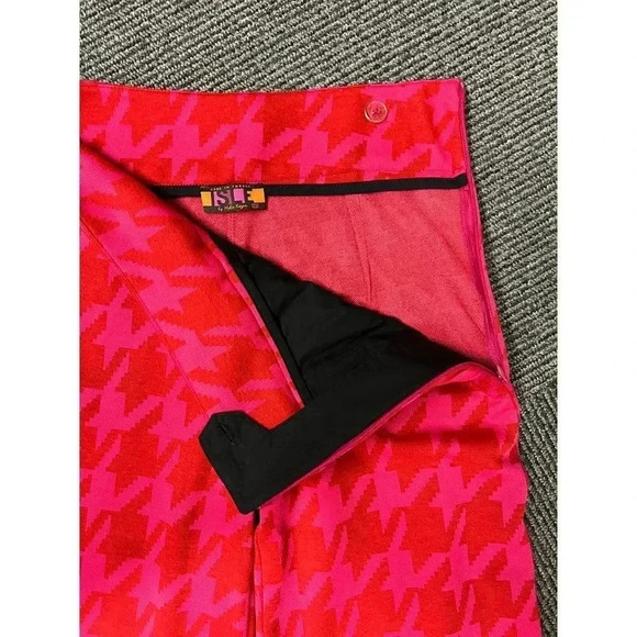 ISLE by Melli Rayan Retro Pink Houndstooth Wide Leg Pants Statement Trousers - Picture 3 of 8